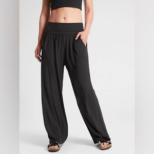 ATHLETA STUDIO WOMEN'S BLACK SOFT Modal LOUNGE ELASTIC WAIST WIDE LEG PANT SZ L